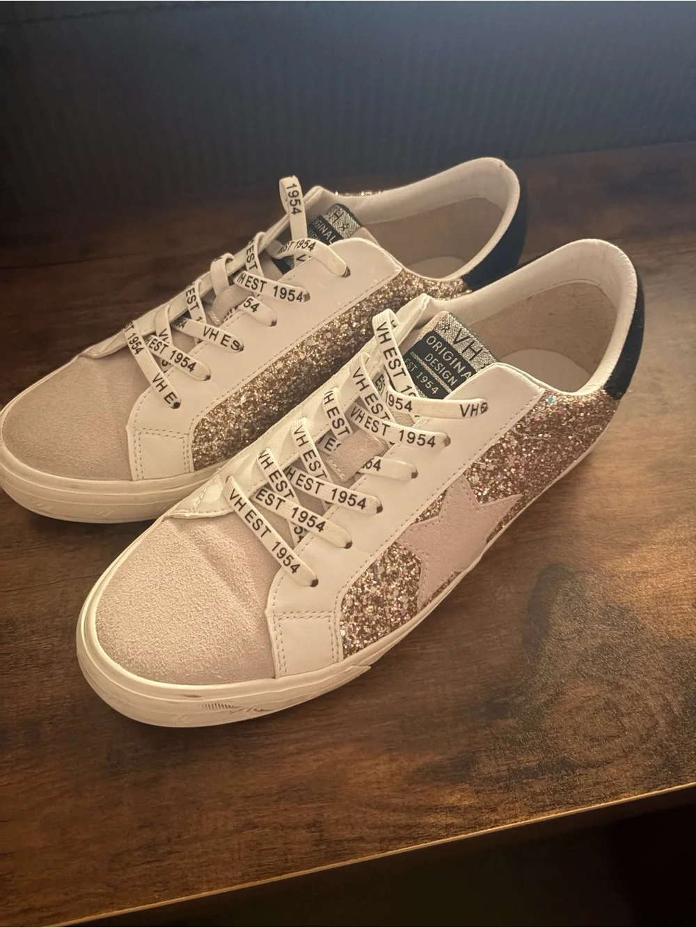 Vintage Havana Glitter Star Sneakers in Champagne and White - Picture 5 of 5